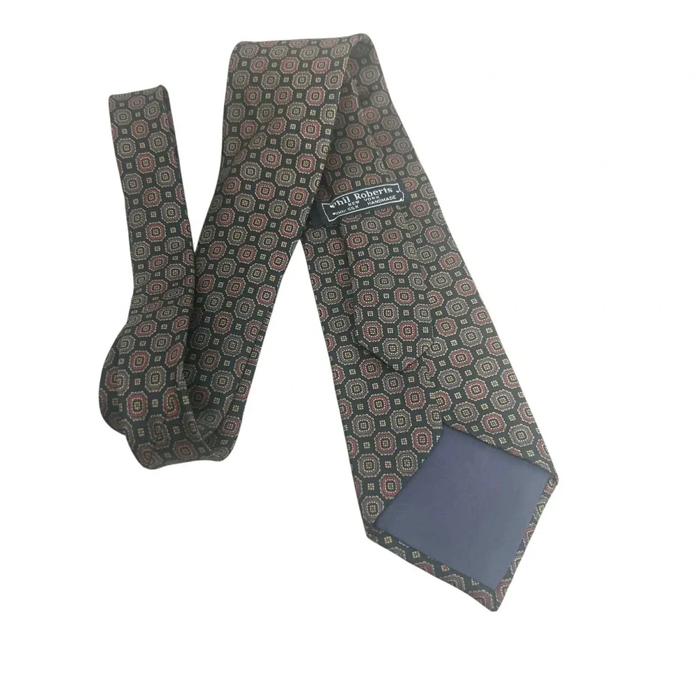Phil Roberts New York Handmade Silk‎ Geometric Pattern Tie